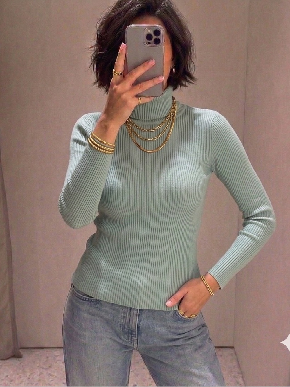 Ribbed Turtleneck Sweater Dress in Sage